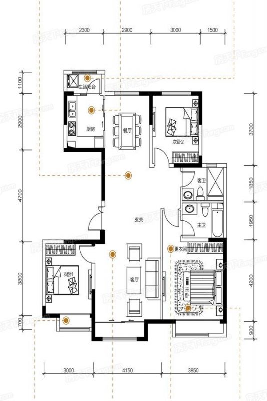 包頭裝修方案包頭中冶華庭134㎡