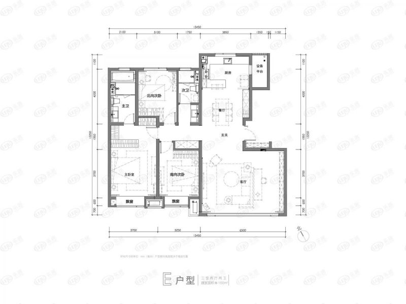 包頭裝修方案萬科中央公園三室兩廳一衛(wèi)119平方米